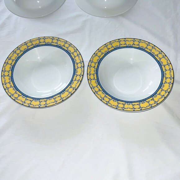 Coventry Palace Gardens, Large Rim Soup Bowls, Set of 2 Yellow Blue - Picture 1 of 4
